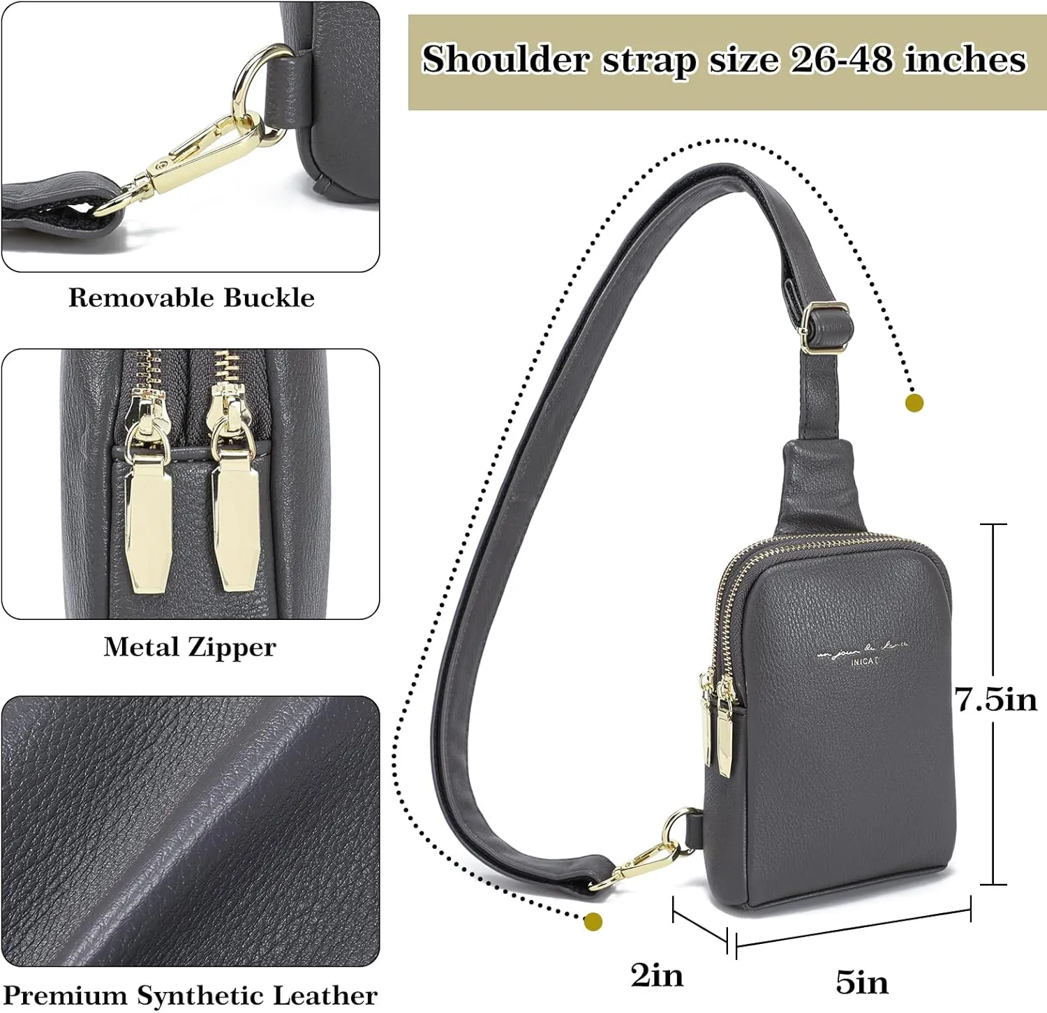 AOCINA INICAT Small Sling Bag Crossbody Vegan Leather Fanny Packs for Women Fashionable Chest Bag for Travel