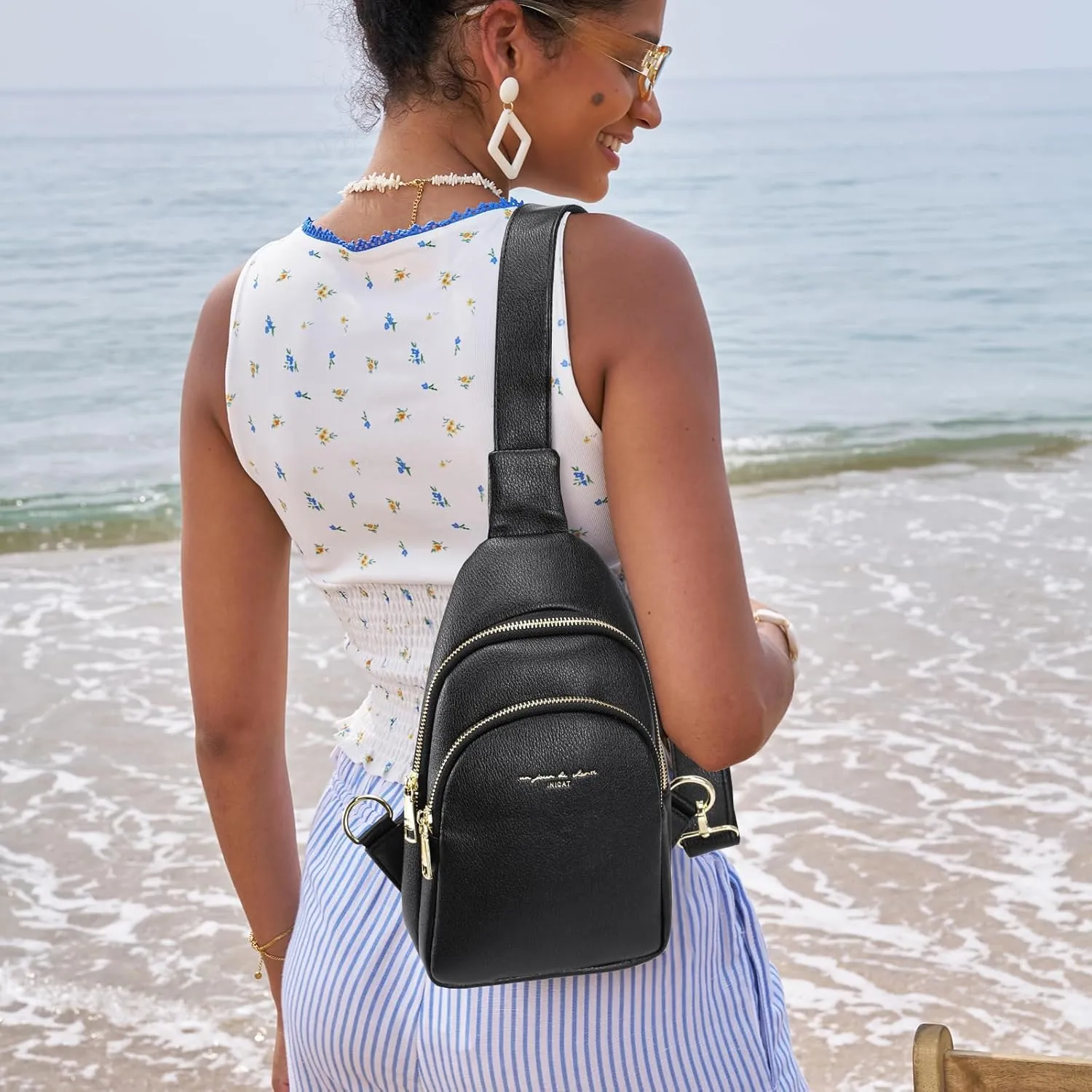 AOCINA INICAT Small Sling Bag Crossbody Vegan Leather Fanny Packs for Women Fashionable Chest Bag for Travel