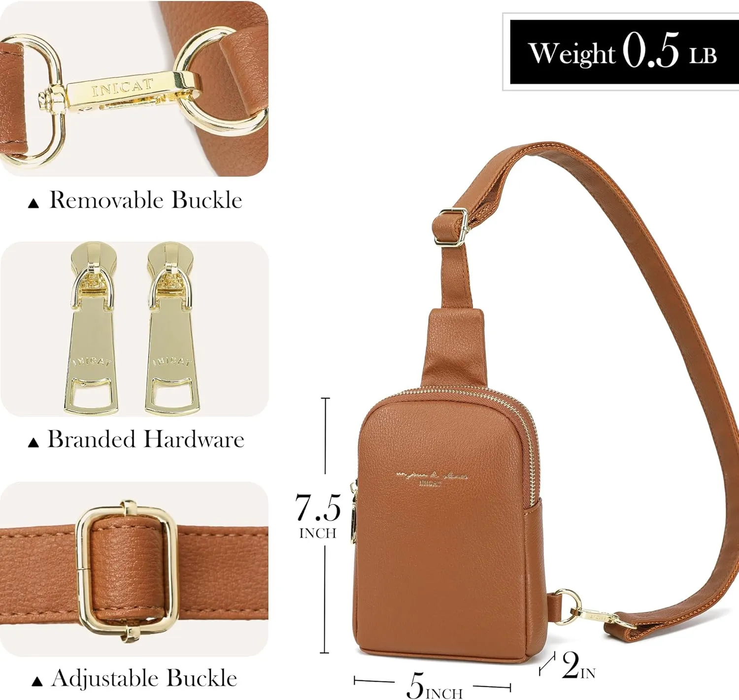 AOCINA INICAT Small Sling Bag Crossbody Vegan Leather Fanny Packs for Women Fashionable Chest Bag for Travel