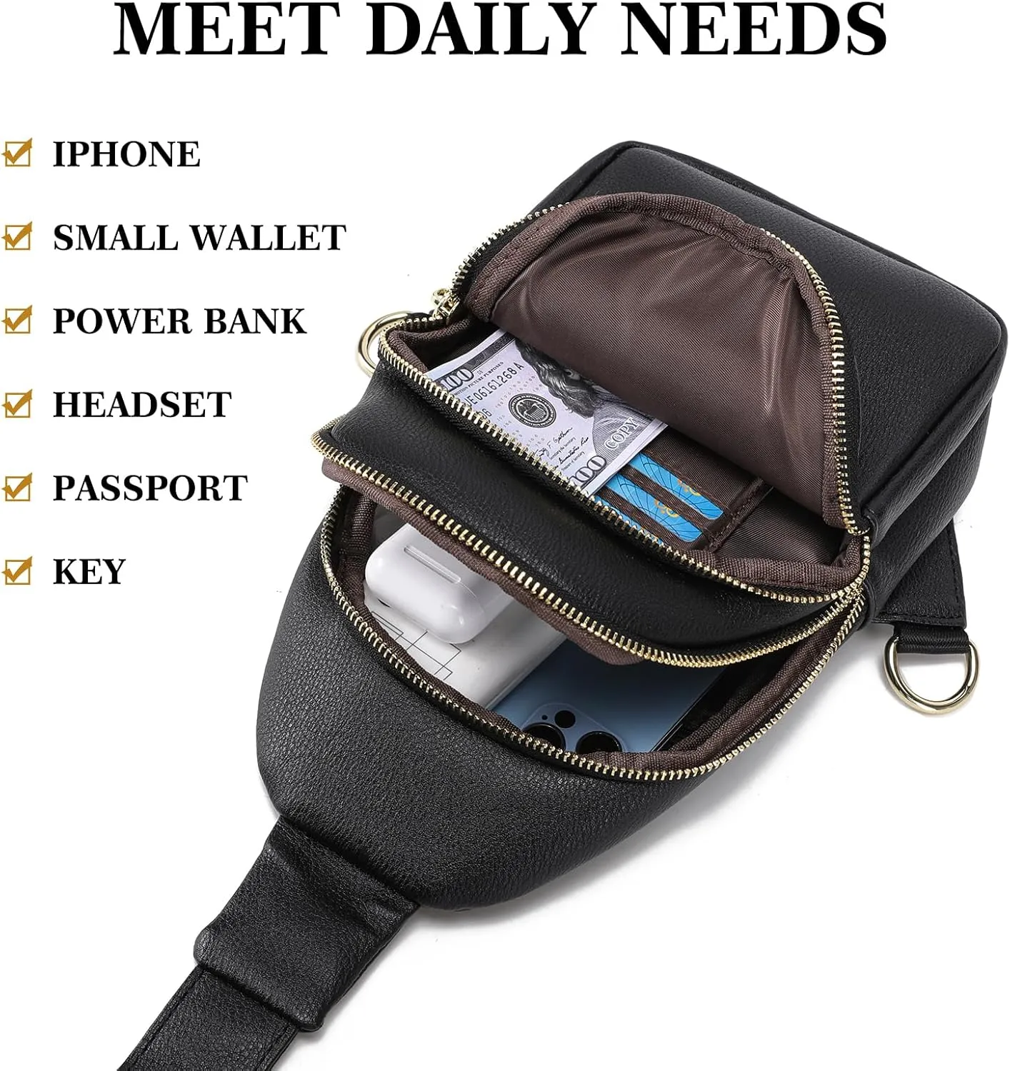 AOCINA INICAT Small Sling Bag Crossbody Vegan Leather Fanny Packs for Women Fashionable Chest Bag for Travel
