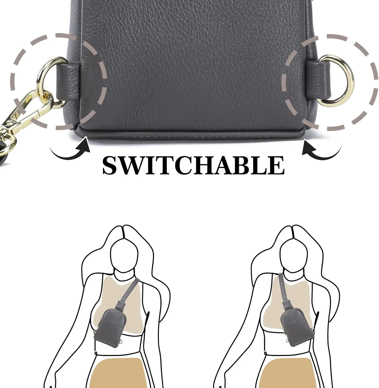 AOCINA INICAT Small Sling Bag Crossbody Vegan Leather Fanny Packs for Women Fashionable Chest Bag for Travel