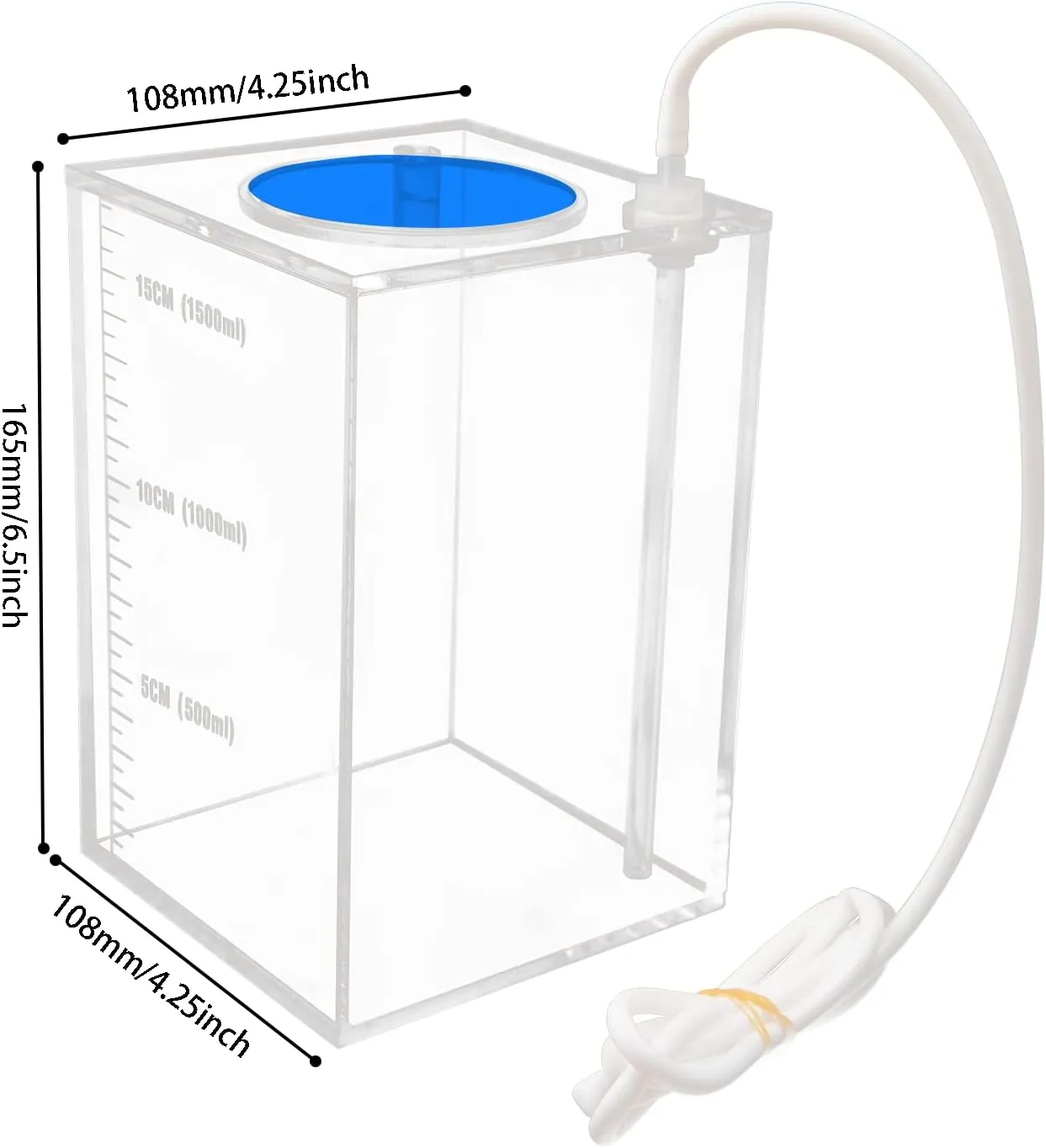 Aquarium Choice Acryli Made Liquid Storage Bucket Dosing Pump Reservoir Container (4.25 * 4.25 * 6.5 Inch;1500ml/1.5L（Blue Version)