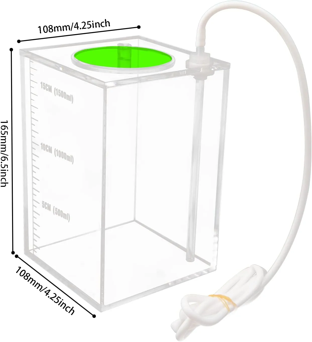 Aquarium Choice Acryli Made Liquid Storage Bucket Dosing Pump Reservoir Container (4.25 * 4.25 * 6.5 Inch;1500ml/1.5L（Green Version)