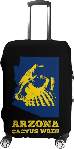 Arizona Cactus Wren Map Funny Travel Luggage Case Cover Elastic Suitcase Protector Washable Baggage Covers Fits 19-32 Inch