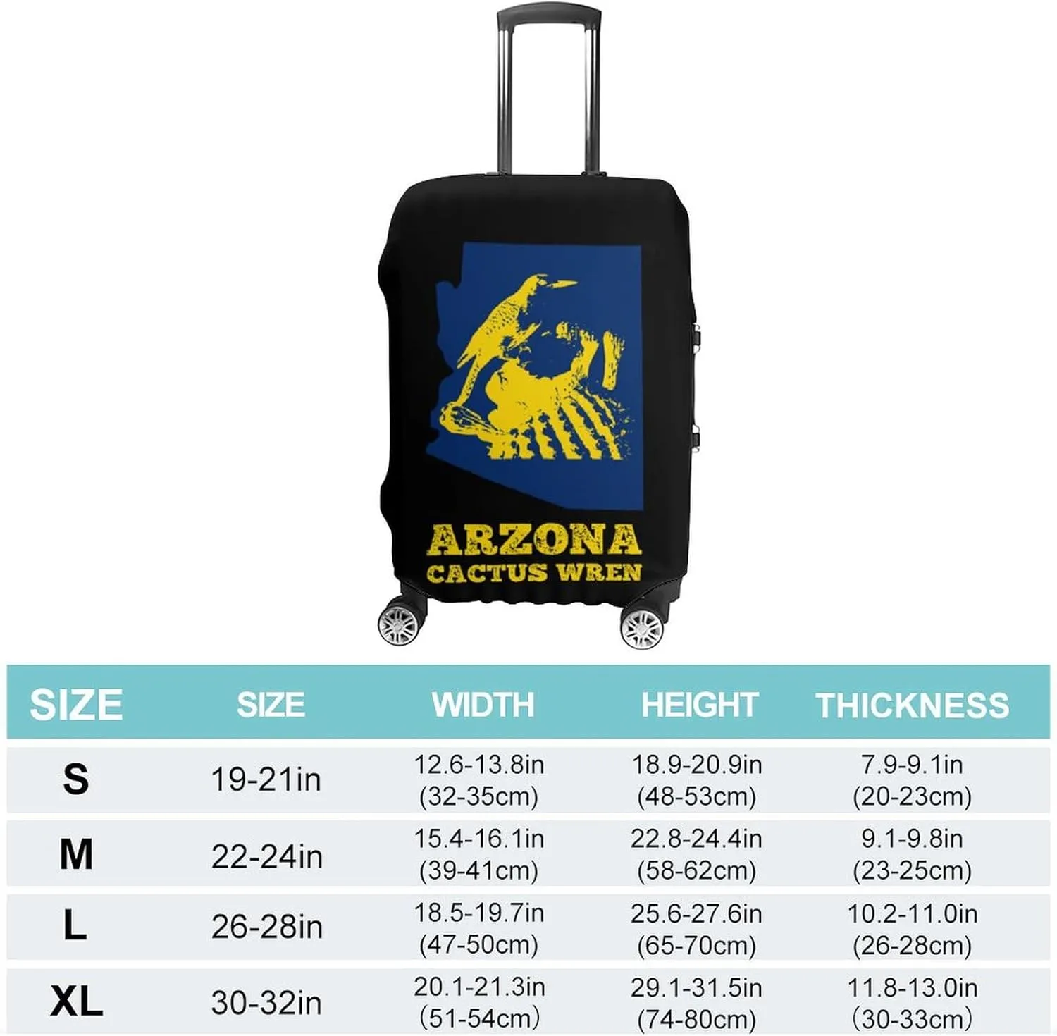 Arizona Cactus Wren Map Funny Travel Luggage Case Cover Elastic Suitcase Protector Washable Baggage Covers Fits 19-32 Inch