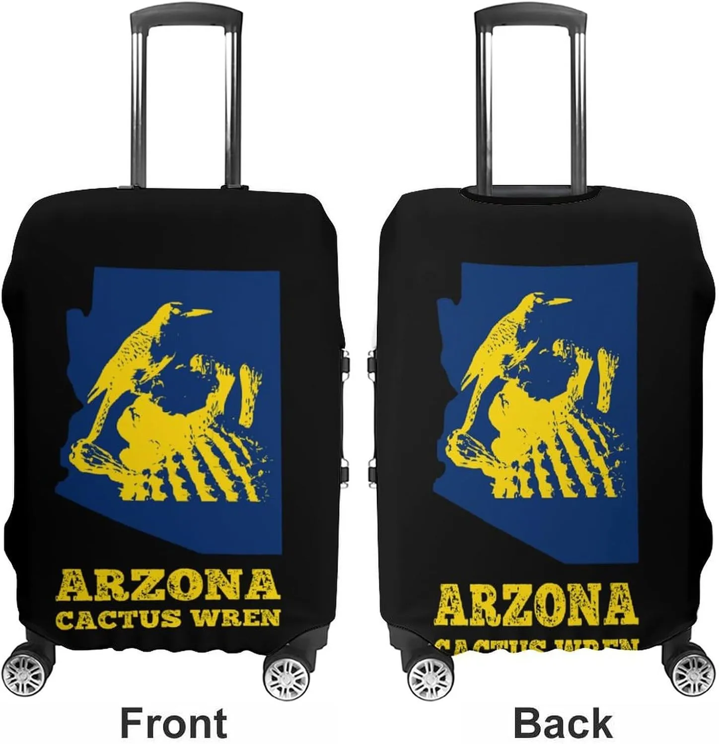 Arizona Cactus Wren Map Funny Travel Luggage Case Cover Elastic Suitcase Protector Washable Baggage Covers Fits 19-32 Inch