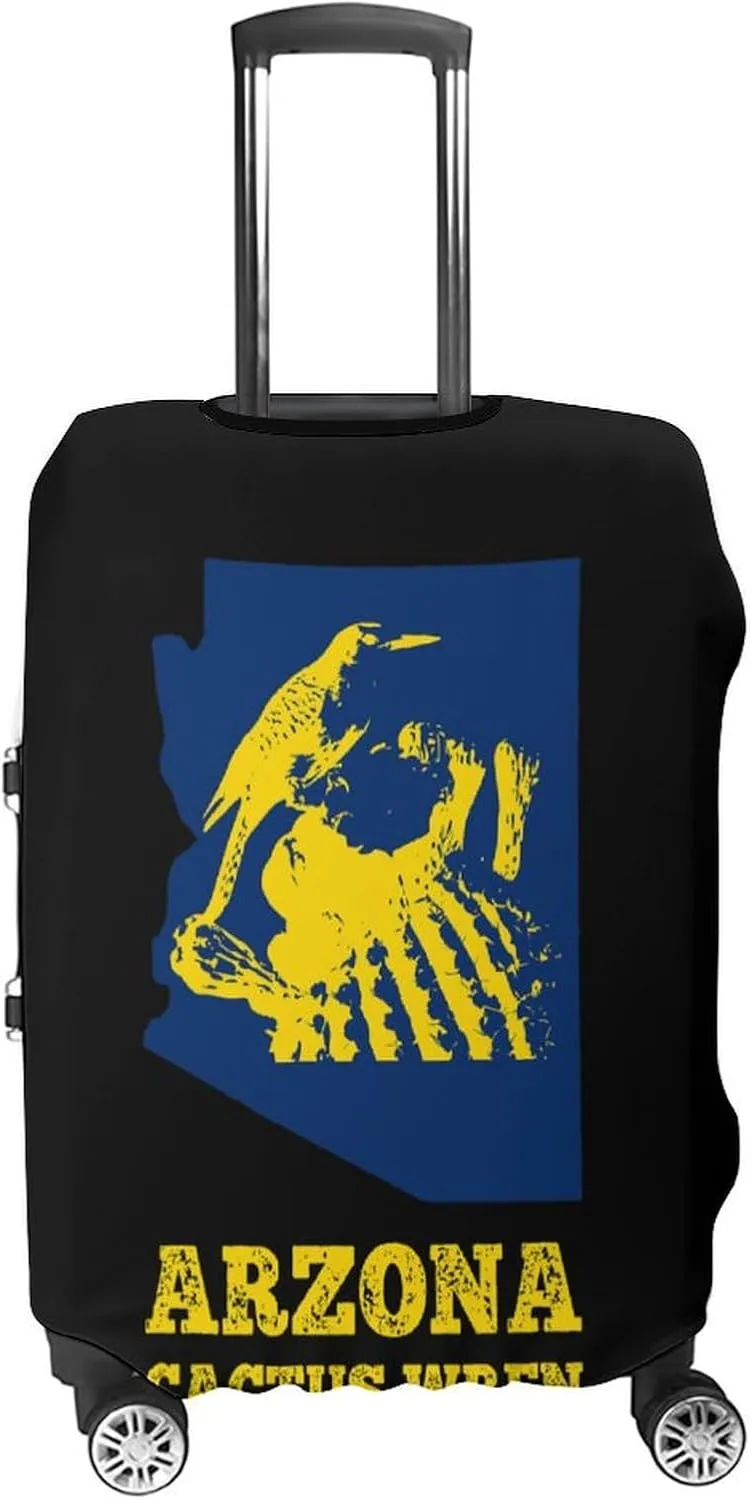 Arizona Cactus Wren Map Funny Travel Luggage Case Cover Elastic Suitcase Protector Washable Baggage Covers Fits 19-32 Inch