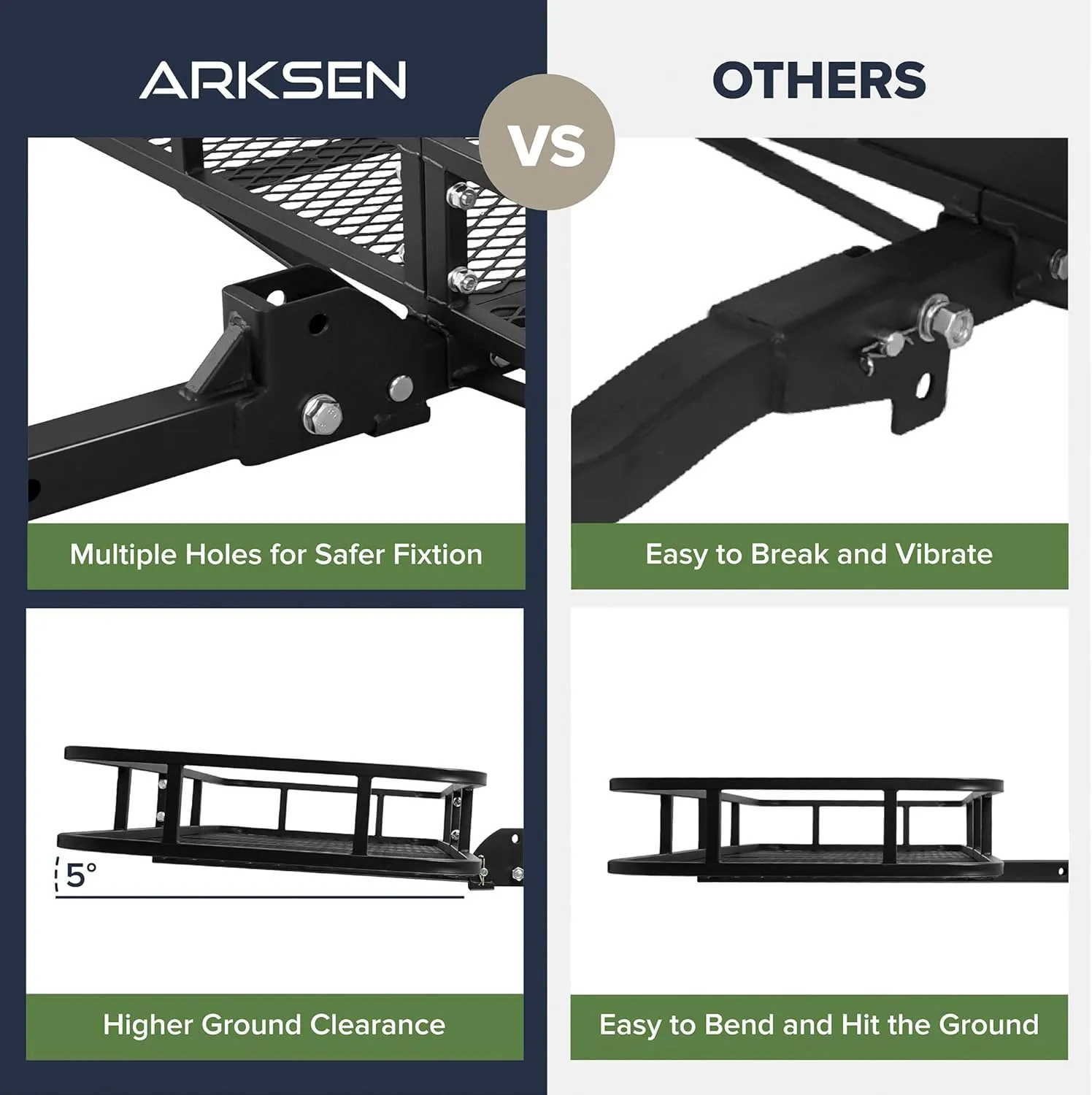ARKSEN 60 x 23 x 5.5 Inch Folding Hitch Cargo Carrier with 500D PVC Waterproof Cargo Bag & Net, 500 Lbs Capacity Heavy Duty 2 Inch Receiver Luggage Basket for SUV, Pickup Truck, Camping & Travel