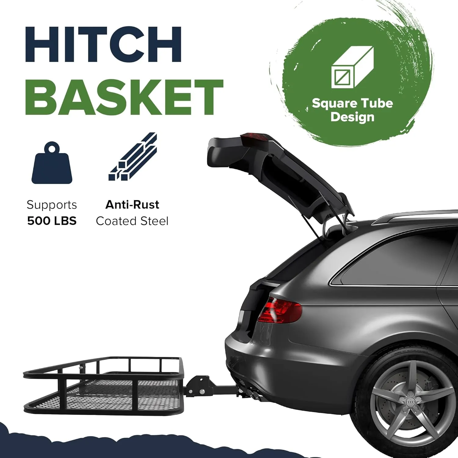 ARKSEN 60 x 23 x 5.5 Inch Folding Hitch Cargo Carrier with 500D PVC Waterproof Cargo Bag & Net, 500 Lbs Capacity Heavy Duty 2 Inch Receiver Luggage Basket for SUV, Pickup Truck, Camping & Travel