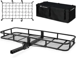 ARKSEN 60 x 23 x 5.5 Inch Folding Hitch Cargo Carrier with 500D PVC Waterproof Cargo Bag & Net, 500 Lbs Capacity Heavy Duty 2 Inch Receiver Luggage Basket for SUV, Pickup Truck, Camping & Travel