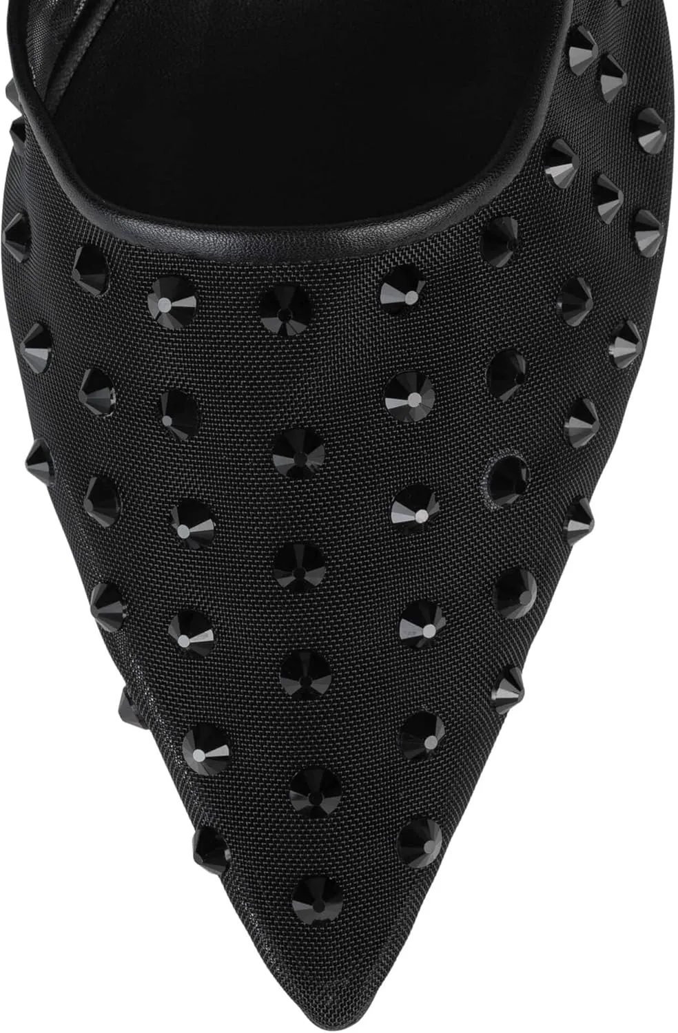 Arqa Crystal Embellished Mesh Heeled Mule for Women Pointed Toe Stiletto Heel Slide Sandals
