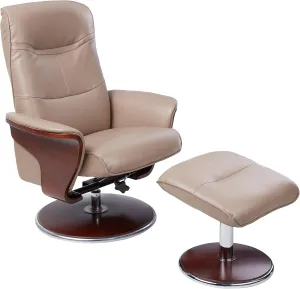 Artiva USA Milano Modern Bendwood Brown Leather Swivel Recliner with Ottoman, Latte