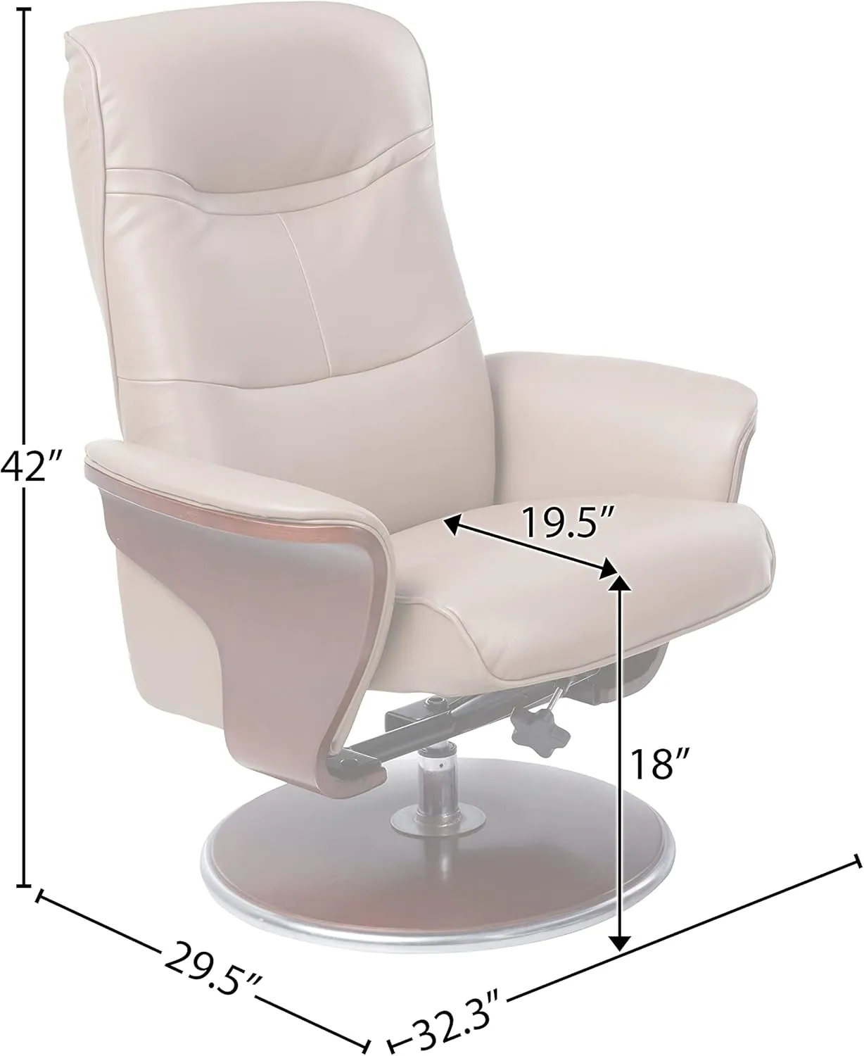 Artiva USA Milano Modern Bendwood Brown Leather Swivel Recliner with Ottoman, Latte