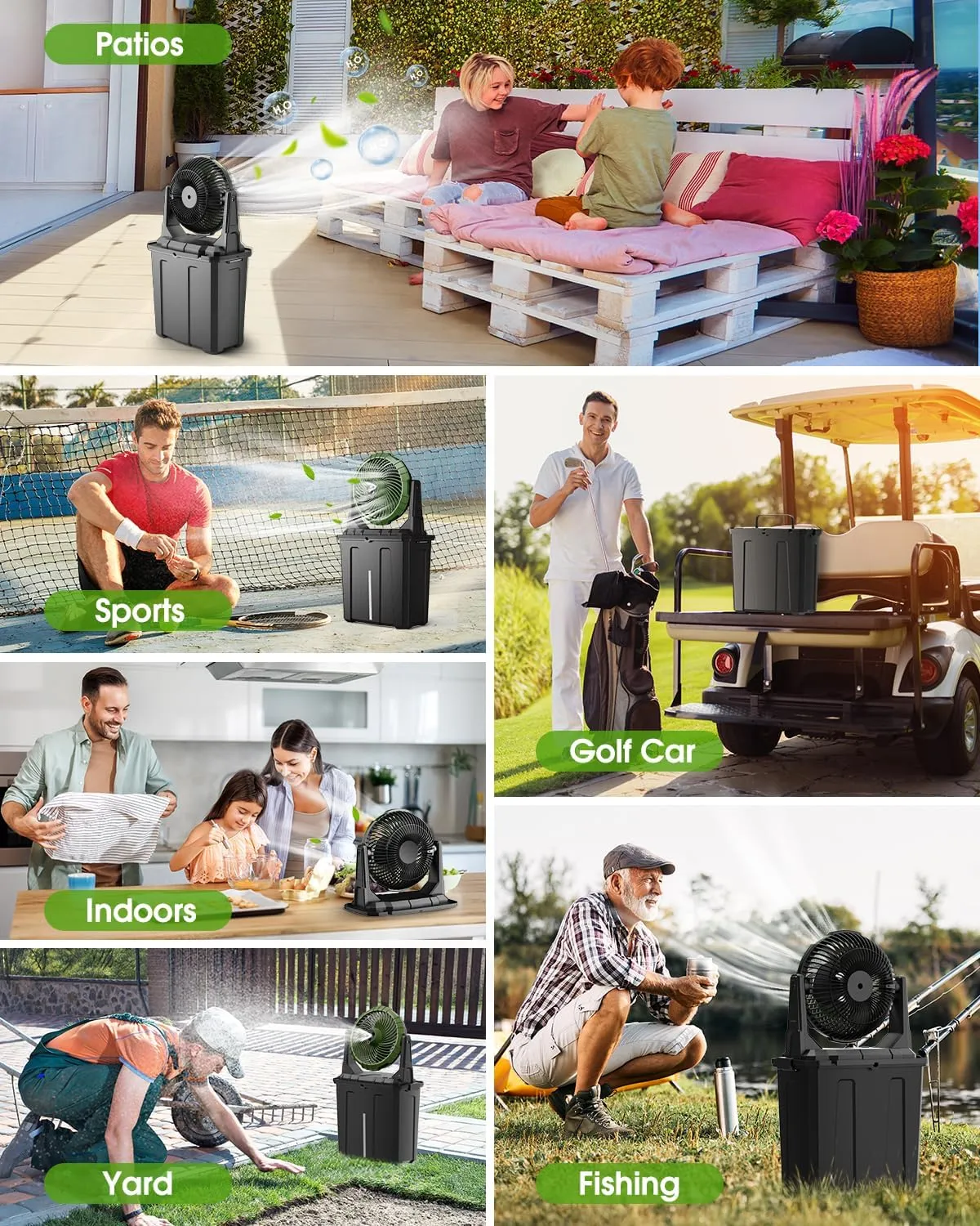 Ausic Portable Misting Fan - 9L Bucket, 10-inch Outdoor Fans for Patios/Camping/Beach/Golf etc., 20000mAh USB Rechargeable Battery Powered Floor Water Cooling Fan, 3 Strong Winds, 3 Spray Mister