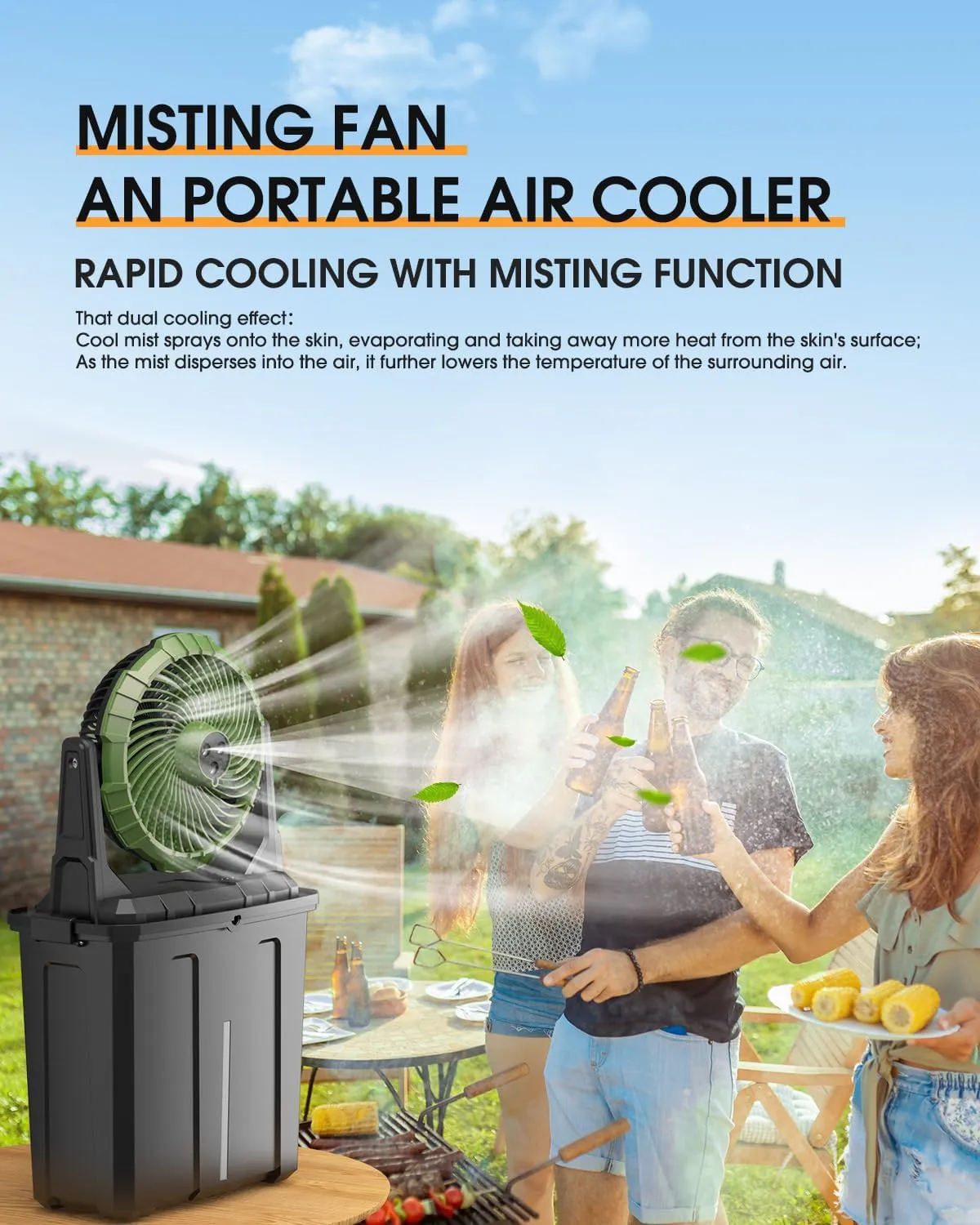 Ausic Portable Misting Fan - 9L Bucket, 10-inch Outdoor Fans for Patios/Camping/Beach/Golf etc., 20000mAh USB Rechargeable Battery Powered Floor Water Cooling Fan, 3 Strong Winds, 3 Spray Mister