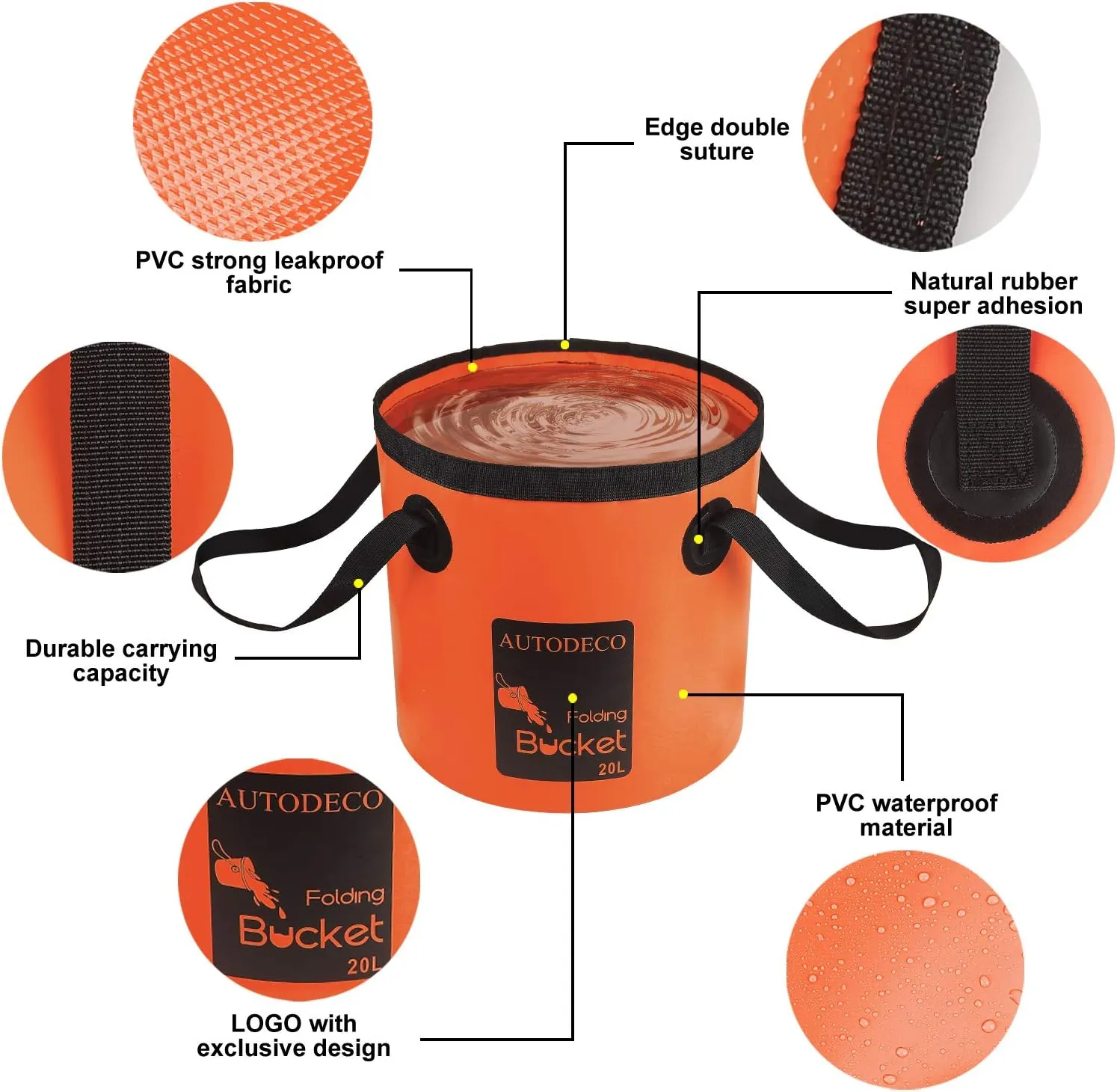 AUTODECO 2 Pack Collapsible Bucket 5 Gallon Container Folding Water Bucket Portable Wash Basin for Outdoor Travelling Camping Fishing Gardening Car Washing 20L
