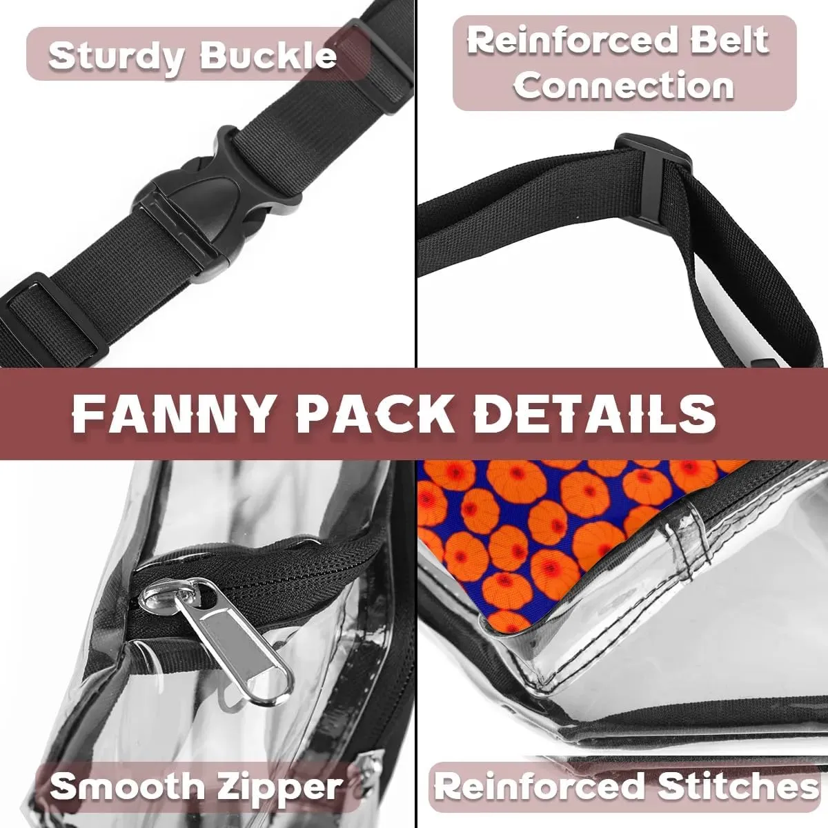 Autumn Pumpkins Pattern Clear Fanny Pack Stadium Approved Clear Crossbody Belt Bag for Women Men Transparent Waist Bag with Adjustable Strap for Concerts Sports Events Travel
