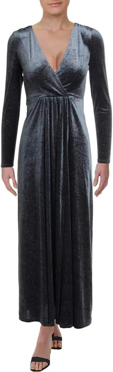 Avec Les Filles Women's Long Sleeve Sequin Velvet Maxi Dress