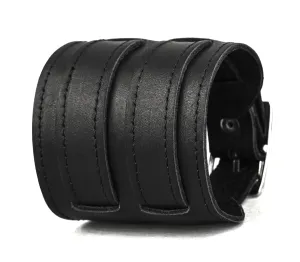 Aviator wide stitched Leather cuff bracelet for men or women, Handmade UA 6411st