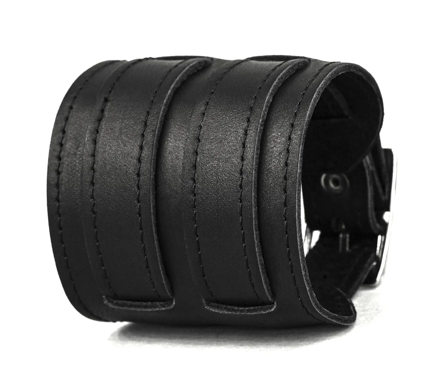 Aviator wide stitched Leather cuff bracelet for men or women, Handmade UA 6411st