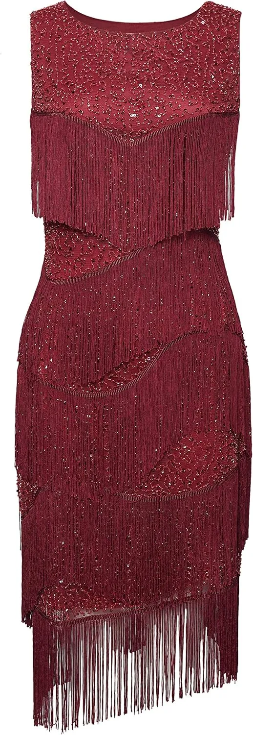 BABEYOND 1920s Flapper Dress Gatsby Fringed Dress Roaring 20s