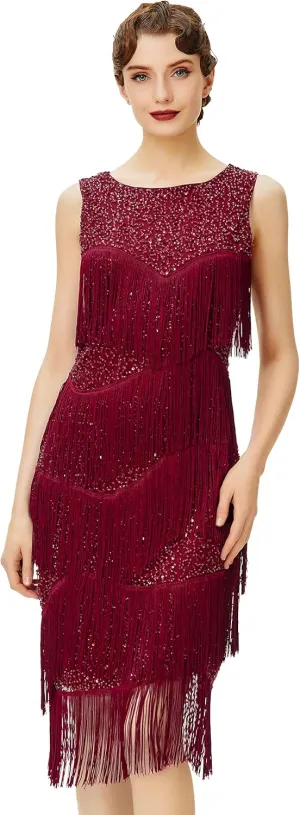 BABEYOND 1920s Flapper Dress Gatsby Fringed Dress Roaring 20s