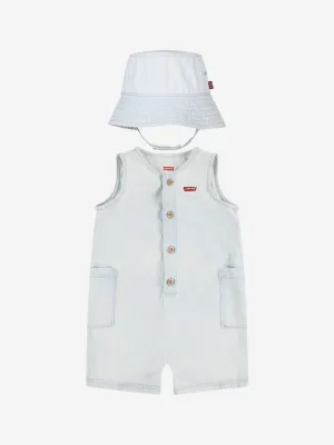 Baby Boys Denim Romper and Bucket Hat in Blue