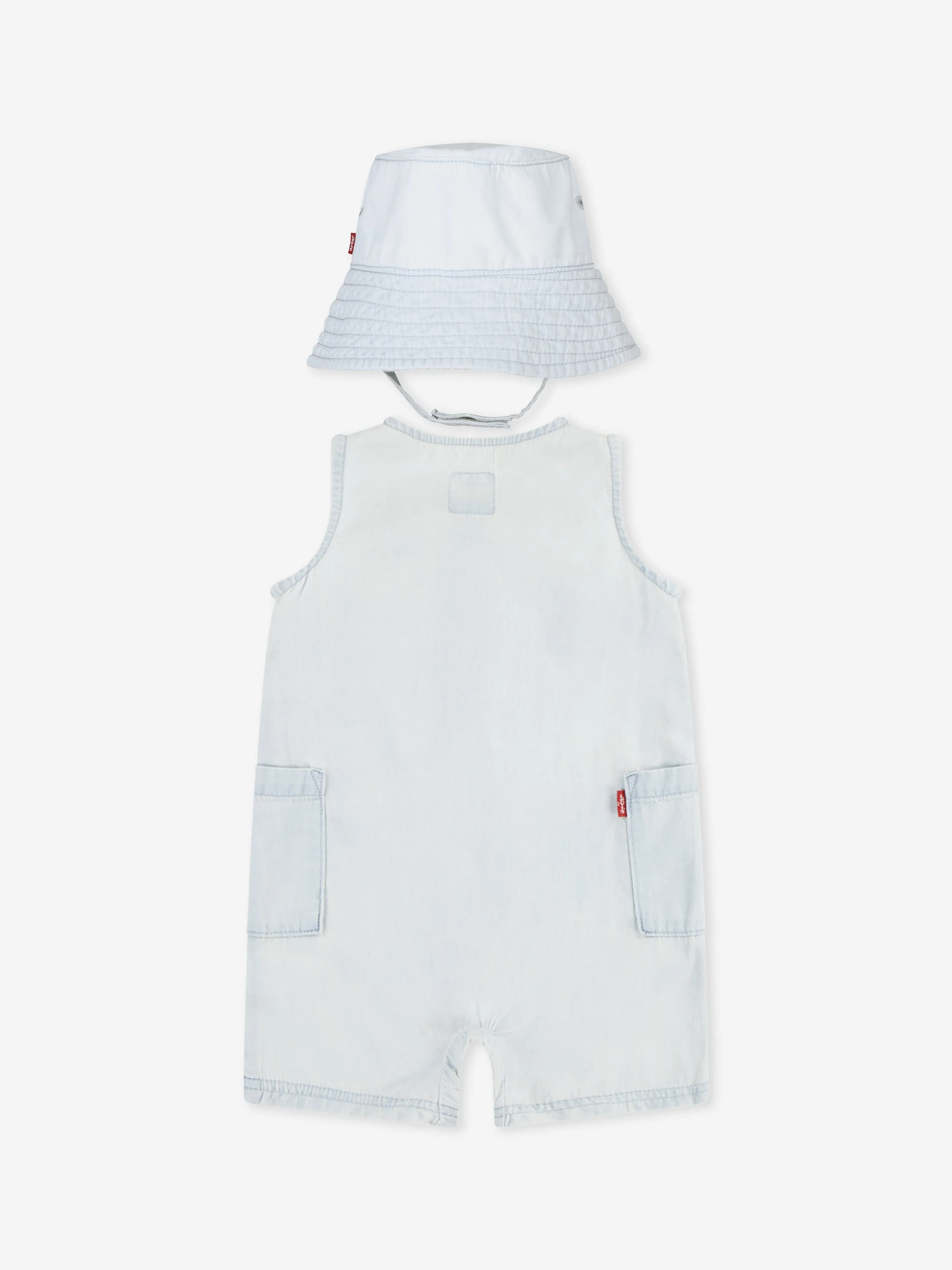 Baby Boys Denim Romper and Bucket Hat in Blue