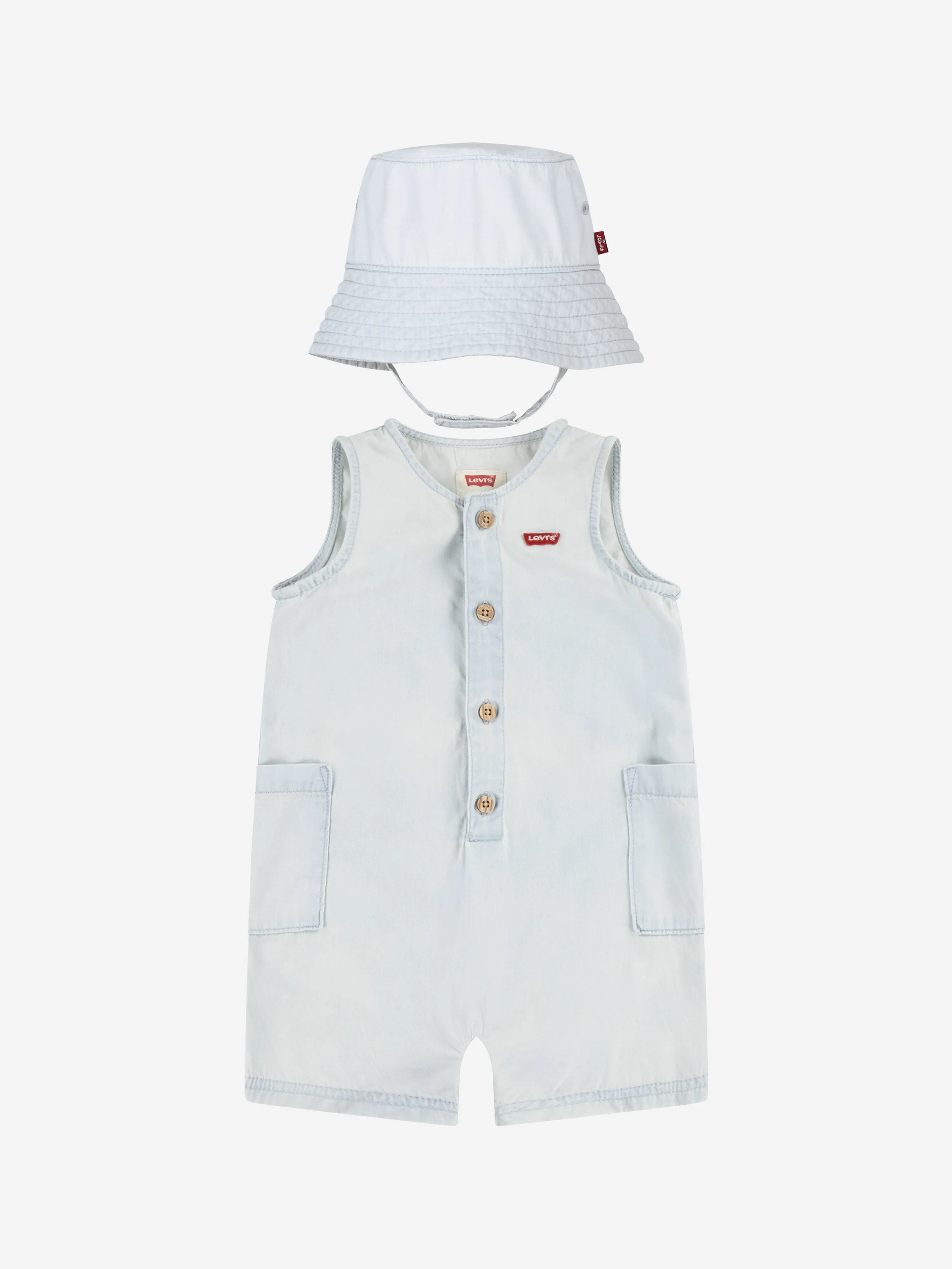 Baby Boys Denim Romper and Bucket Hat in Blue