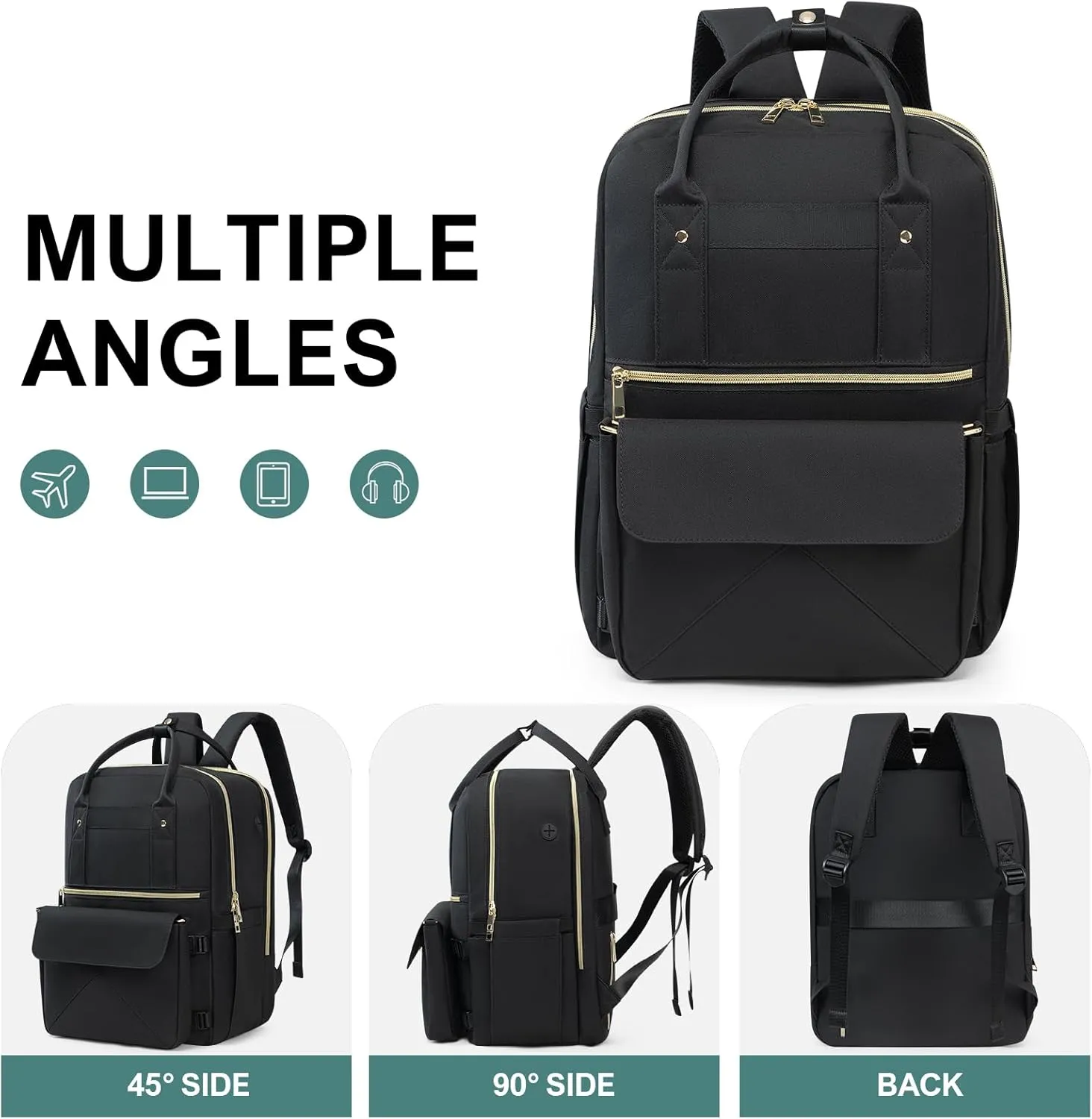 Backpack for Women, 15.6 Inch Laptop Travel Backpack Bag with USB Port, Work Business Nurse Teacher Bag College Bookbag for School, Casual Daypack for Travel, Black