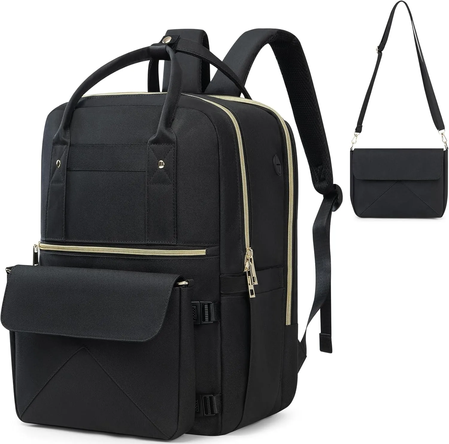 Backpack for Women, 15.6 Inch Laptop Travel Backpack Bag with USB Port, Work Business Nurse Teacher Bag College Bookbag for School, Casual Daypack for Travel, Black