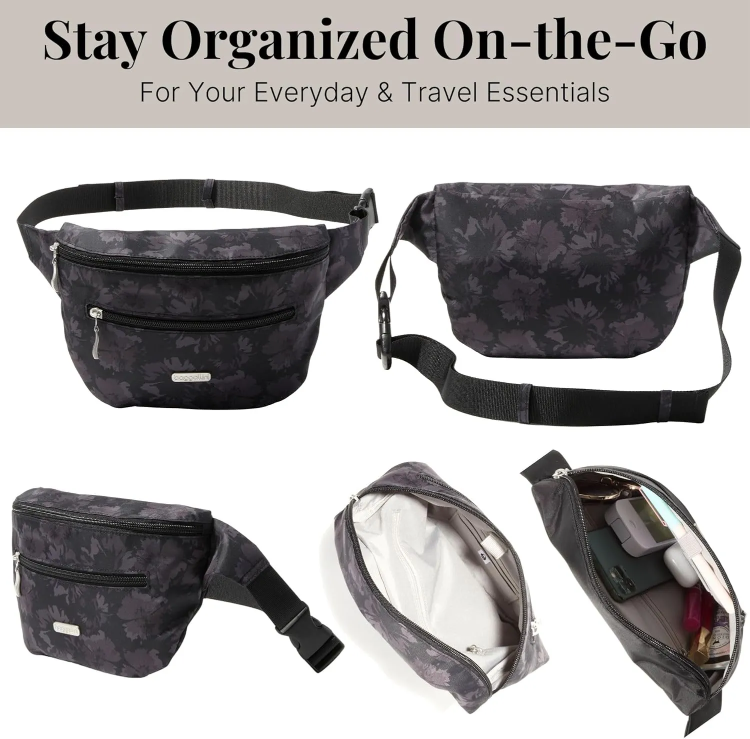 Baggallini Essential Belt Bag-9x6 Crossbody Fanny Waist Pack W/RFID & Adjustable Strap