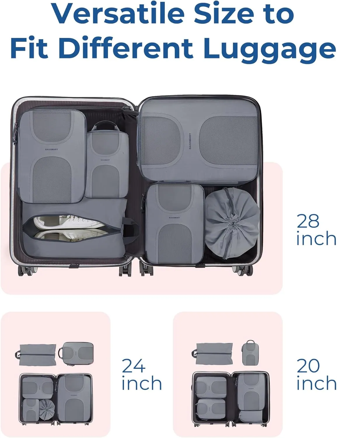 BAGSMART 6 Set Packing Cubes for Suitcases, Lightweight Suitcase Organizers & Compression Travel Cubes