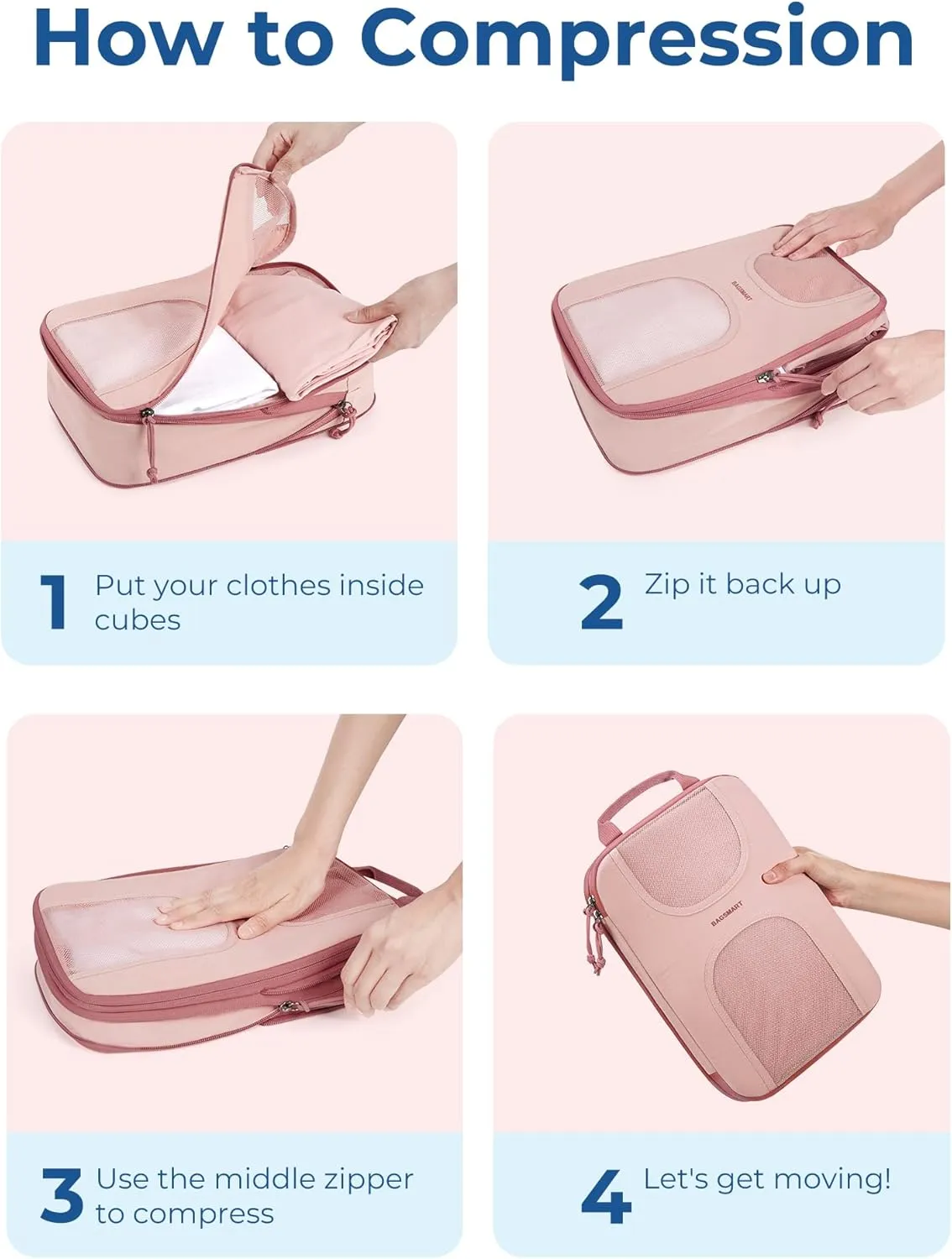 BAGSMART 6 Set Packing Cubes for Suitcases, Lightweight Suitcase Organizers & Compression Travel Cubes