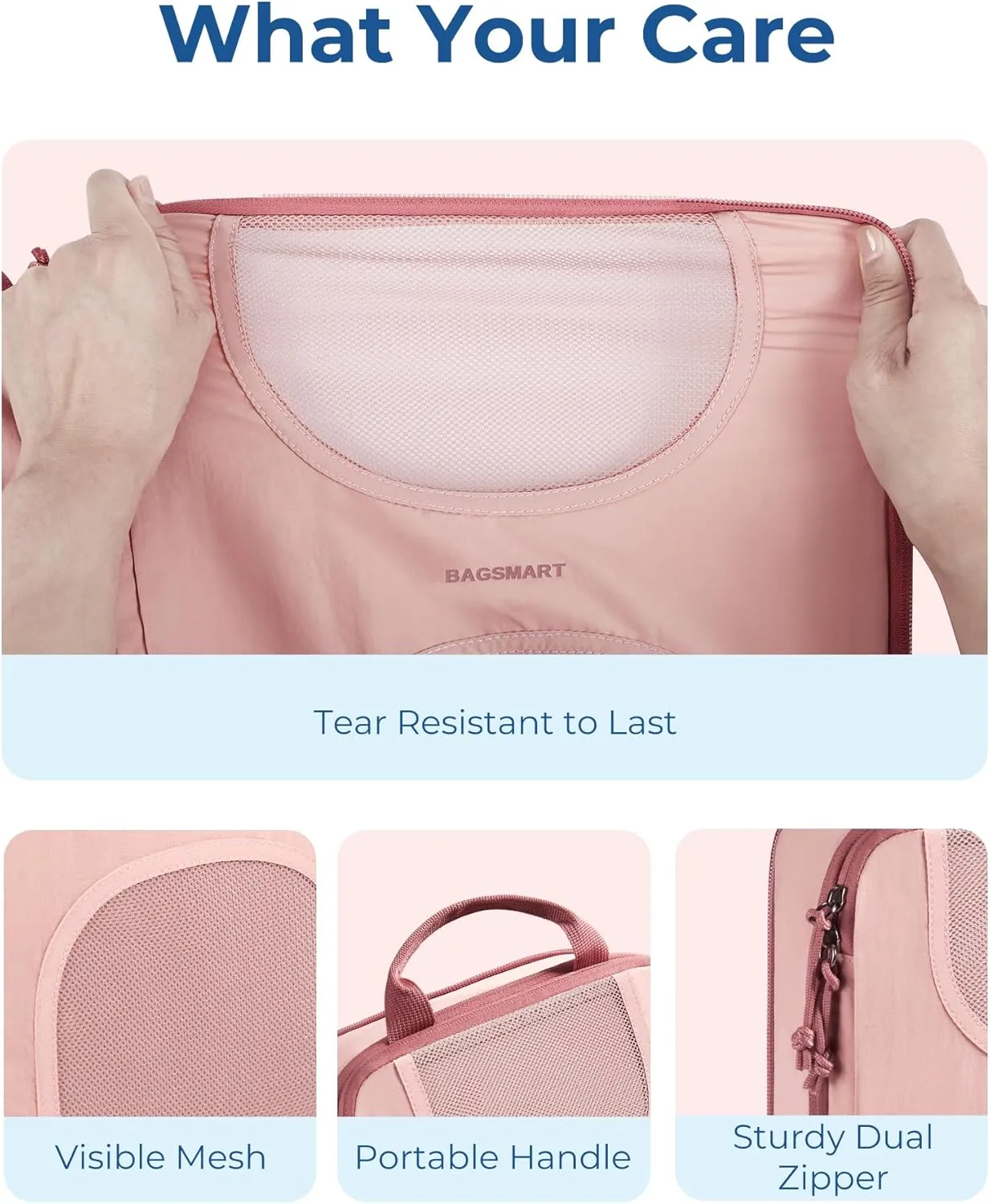 BAGSMART 6 Set Packing Cubes for Suitcases, Lightweight Suitcase Organizers & Compression Travel Cubes