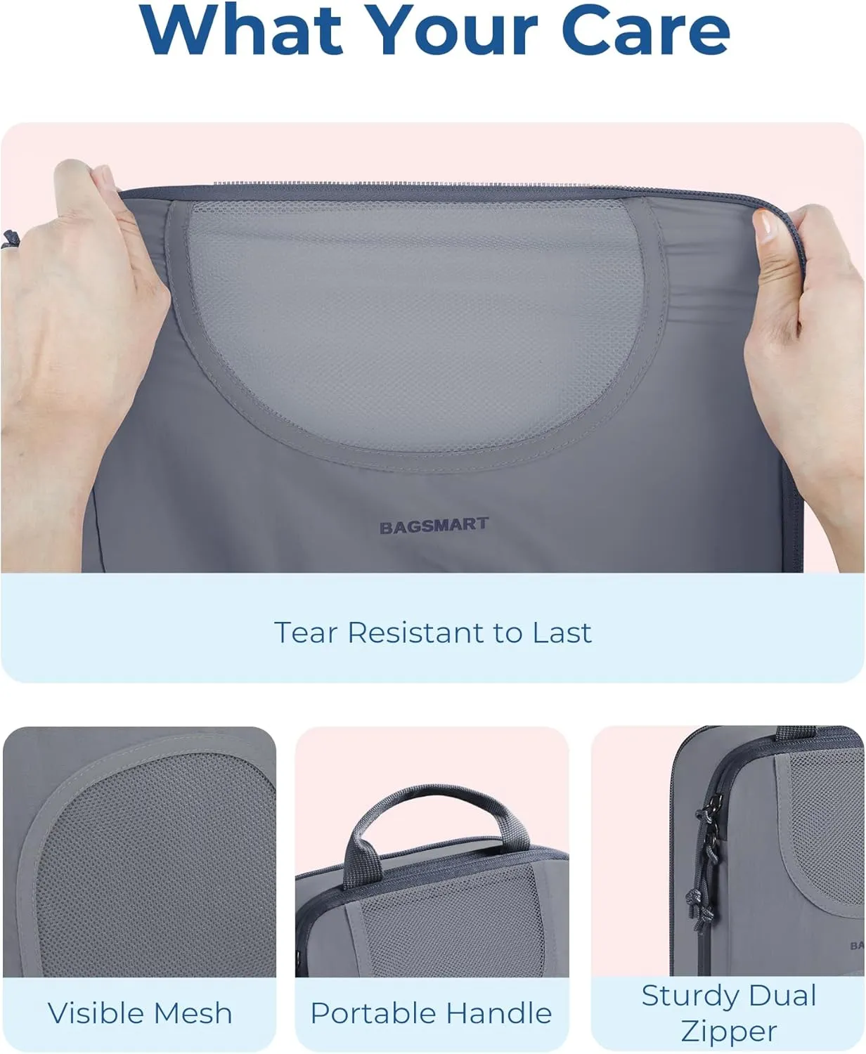 BAGSMART 6 Set Packing Cubes for Suitcases, Lightweight Suitcase Organizers & Compression Travel Cubes