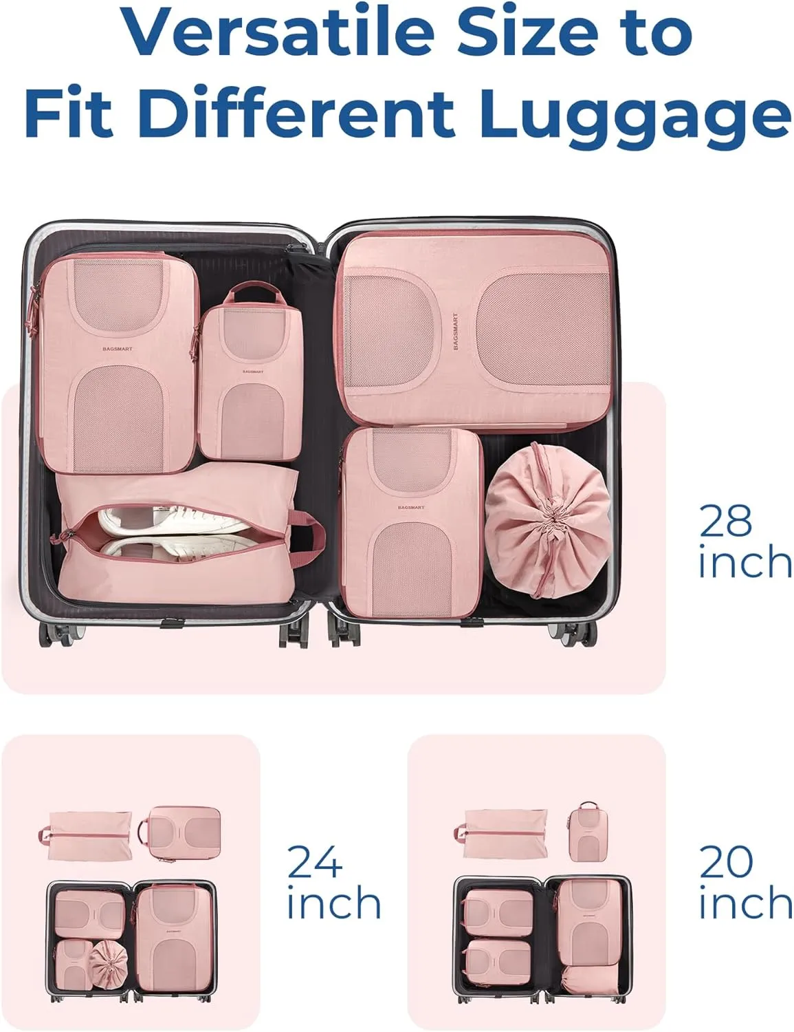 BAGSMART 6 Set Packing Cubes for Suitcases, Lightweight Suitcase Organizers & Compression Travel Cubes
