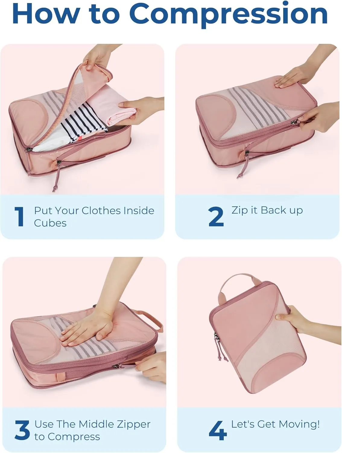 BAGSMART Compression Packing Cubes - 6 Set Travel Packing Cubes for Suitcases, Compression Suitcase Organizers with Shoe Bag