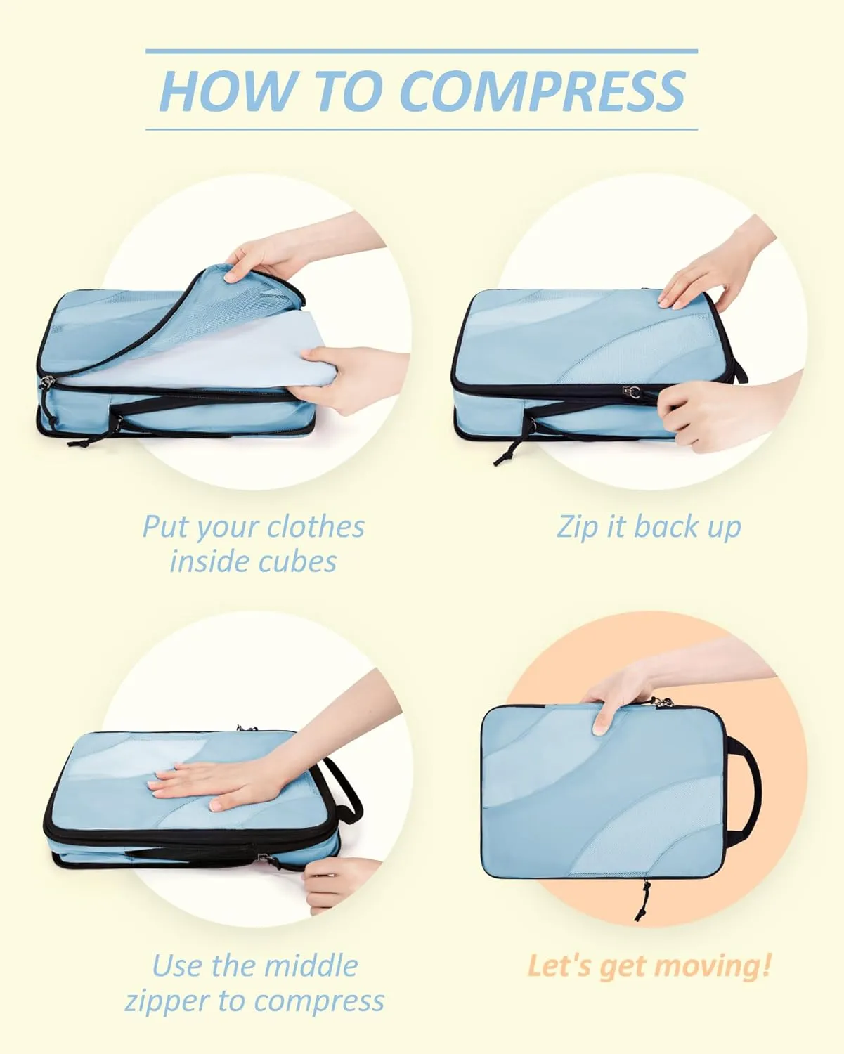 BAGSMART Compression Packing Cubes, 6 Set/4 Set/2 Set Travel Packing Cubes for Carry on Suitcases, Compression Suitcase Organizers Bag Set & Travel Cubes for Luggage, Lightweight Packing Organizers