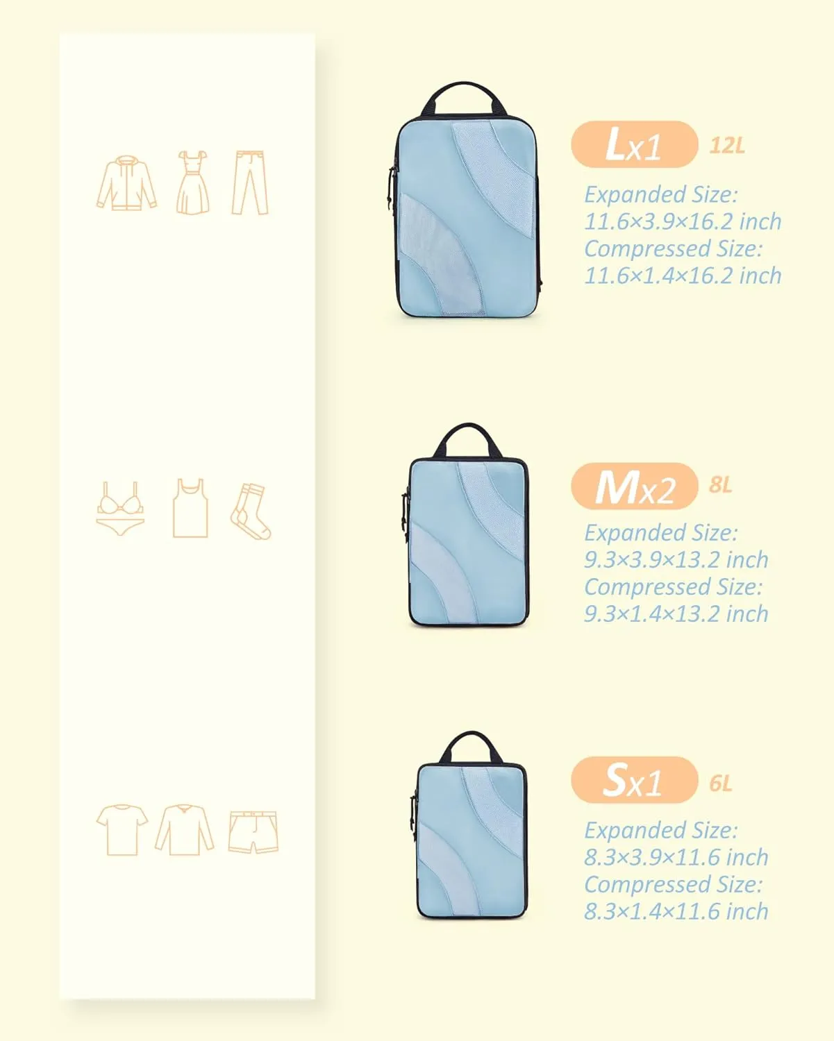 BAGSMART Compression Packing Cubes, 6 Set/4 Set/2 Set Travel Packing Cubes for Carry on Suitcases, Compression Suitcase Organizers Bag Set & Travel Cubes for Luggage, Lightweight Packing Organizers