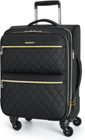 BAGSMART Softside Expandable Luggage Airline Approved with Spinner Wheels, 20 Inch Carry On Luggage 22x14x9 with TSA Lock, Quilted Rolling Suitcases for Women, Black
