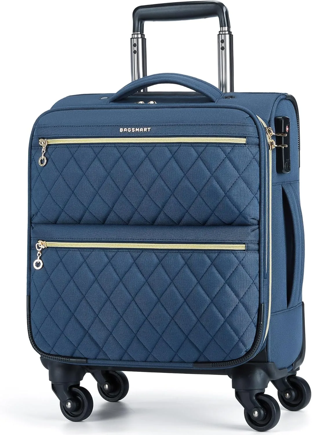 BAGSMART Underseater Carry On Luggage Airline Approved with Spinner Wheels, 16 Inch Luggage with TSA Lock, Overnight Rolling Softside Suitcases for Women, Navy Blue
