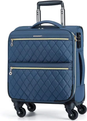 BAGSMART Underseater Carry On Luggage Airline Approved with Spinner Wheels, 16 Inch Luggage with TSA Lock, Overnight Rolling Softside Suitcases for Women, Navy Blue