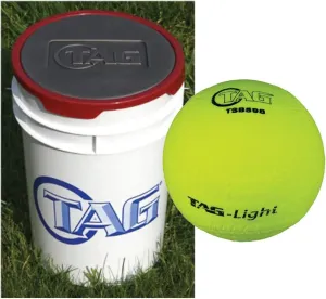 Ball Bucket Kit with 24 Sponge Softballs, 6 Gallon White Ball Bucket with Padded Lid, Yellow Multi-Use Balls for Indoor Use