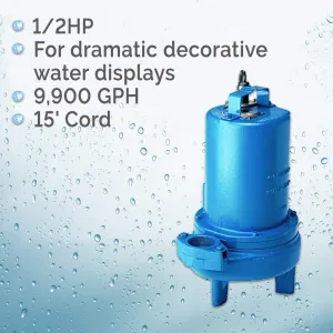 Barnes SF51 Submersible Cast Iron Fountain Pump – 1/2-HP, 9,900 GPH, 15' Cord, For Dramatic Decorative Water Displays