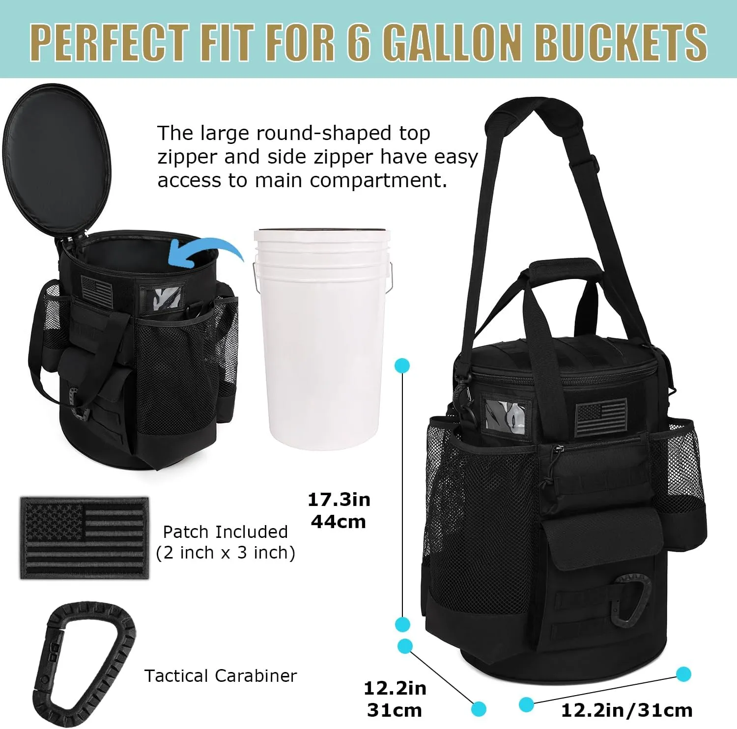 Baseball Bucket Bag Baseball Coaching Accessories Organizer Tactical Style Softball Bucket Bag with Anti-Slip Bottom, Multiple Pockets for Bat, Gloves, Scoreboards