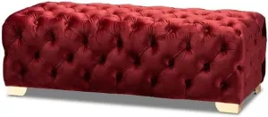 Baxton Studio Avara Glam and Luxe Burgundy Velvet Fabric Upholstered Gold Finished Button Tufted Bench Ottoman