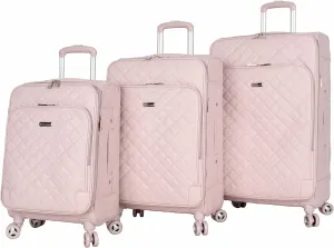 BCBGeneration BCBG Perf-ECT Luggage - 3 Piece Softside Expandable Lightweight Spinner Suitcase Set - Travel Set includes 20-Inch Carry on, 24-Inch and 28-Inch Checked Suitcases (Quilt Pink)