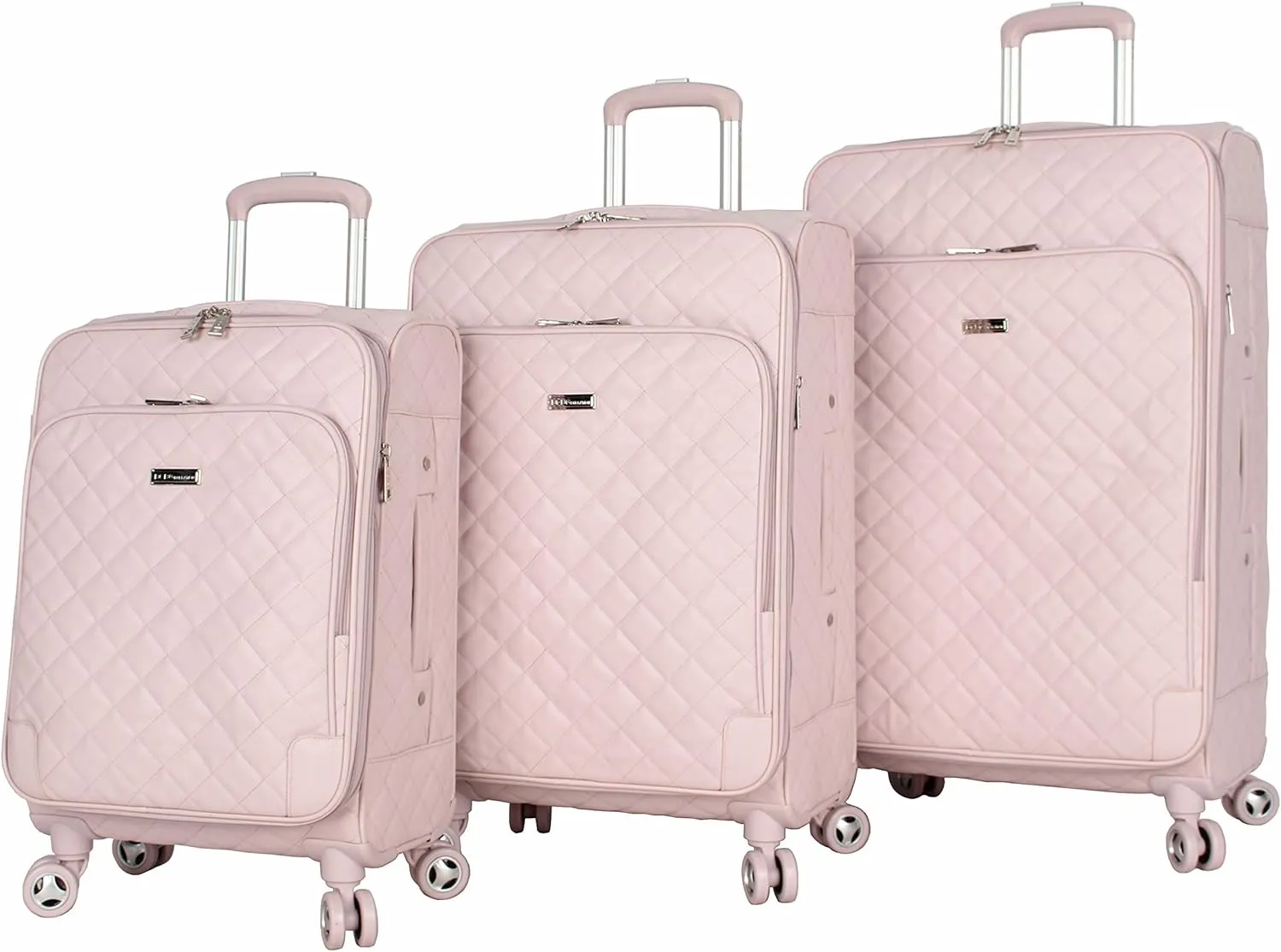 BCBGeneration BCBG Perf-ECT Luggage - 3 Piece Softside Expandable Lightweight Spinner Suitcase Set - Travel Set includes 20-Inch Carry on, 24-Inch and 28-Inch Checked Suitcases (Quilt Pink)