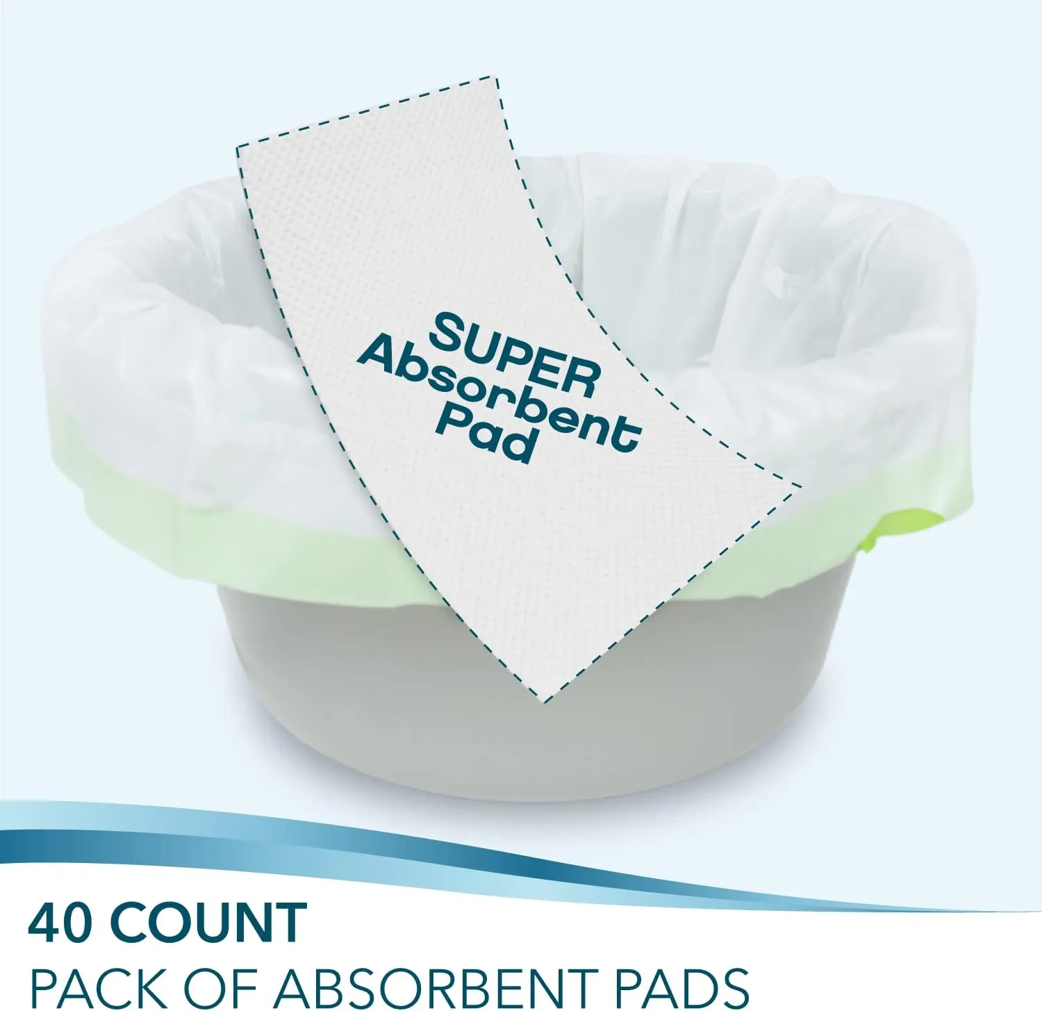 Bedside Commode Absorbent Pads for Portable Toilet Chair Bucket and Bedpan | Value Pack of 40 Disposable Commode Pads for Adults in Medical Care | Universal Fit